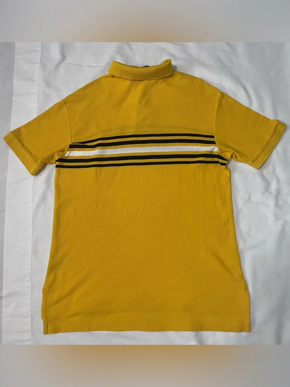 Vintage Polo Sport Ralph Lauren Yellow Stripe Waffle Knit Polo L Preppy Y2K